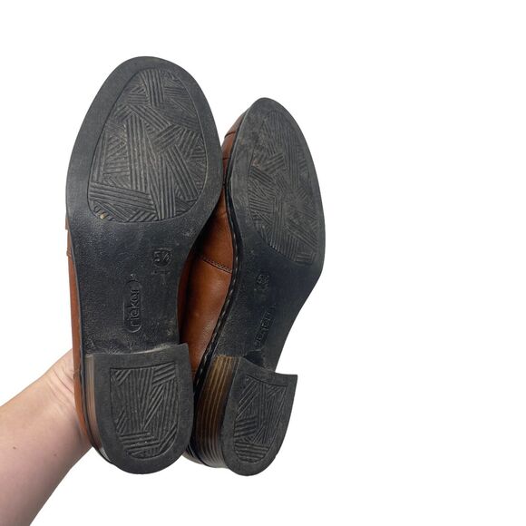 Rieker Brown Leather Slip On Ruched Loafers Slip On Comfort Career Womens 5.5 - Picture 5 of 8